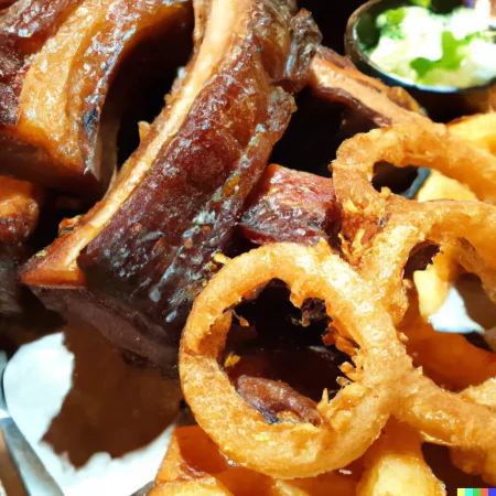 500g Pork Ribs with Chips & Onion Rings